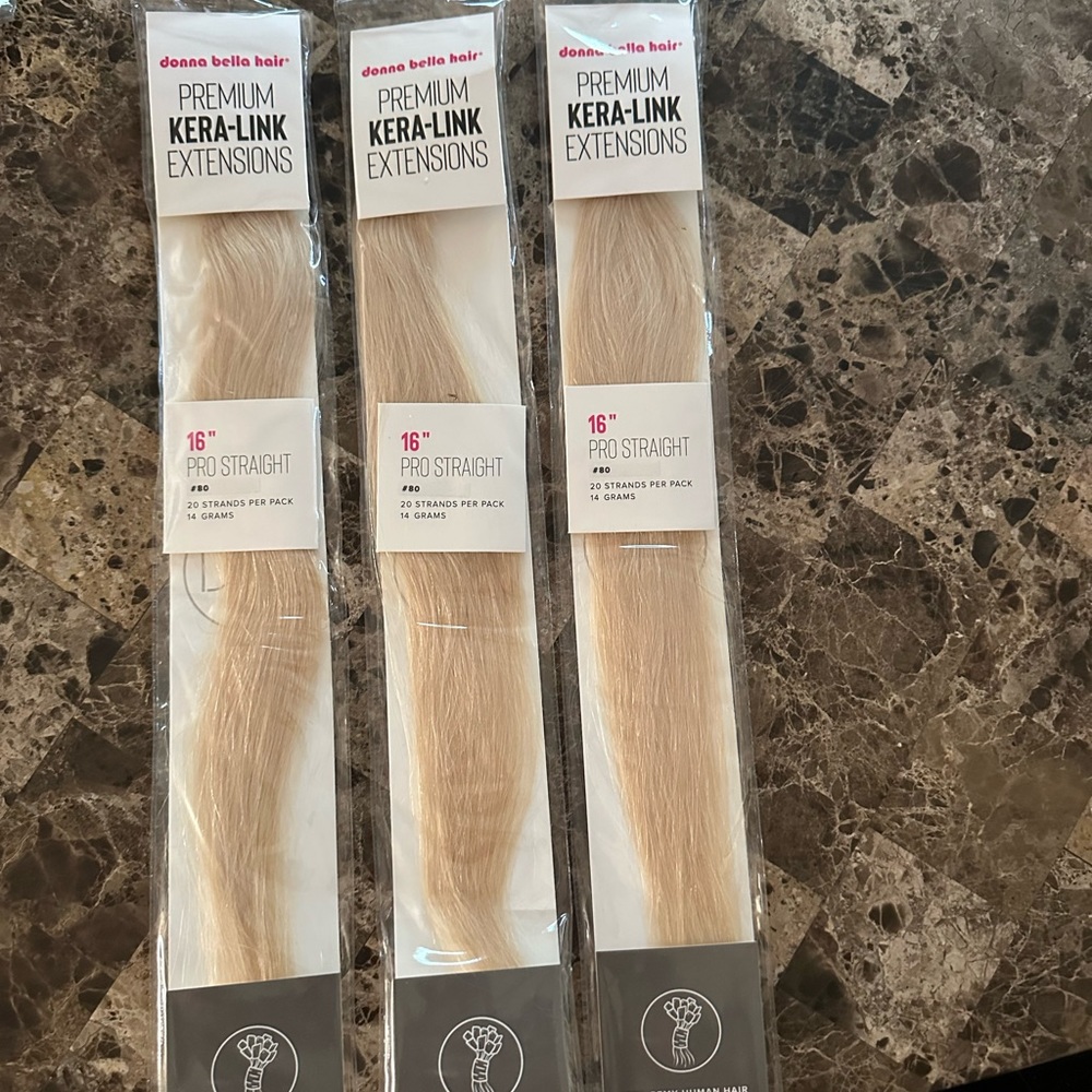 Brand new 16”  Donna Bella Premium Kera Link Hair Extensions